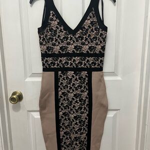 Elegant Black and Beige Floral Dress